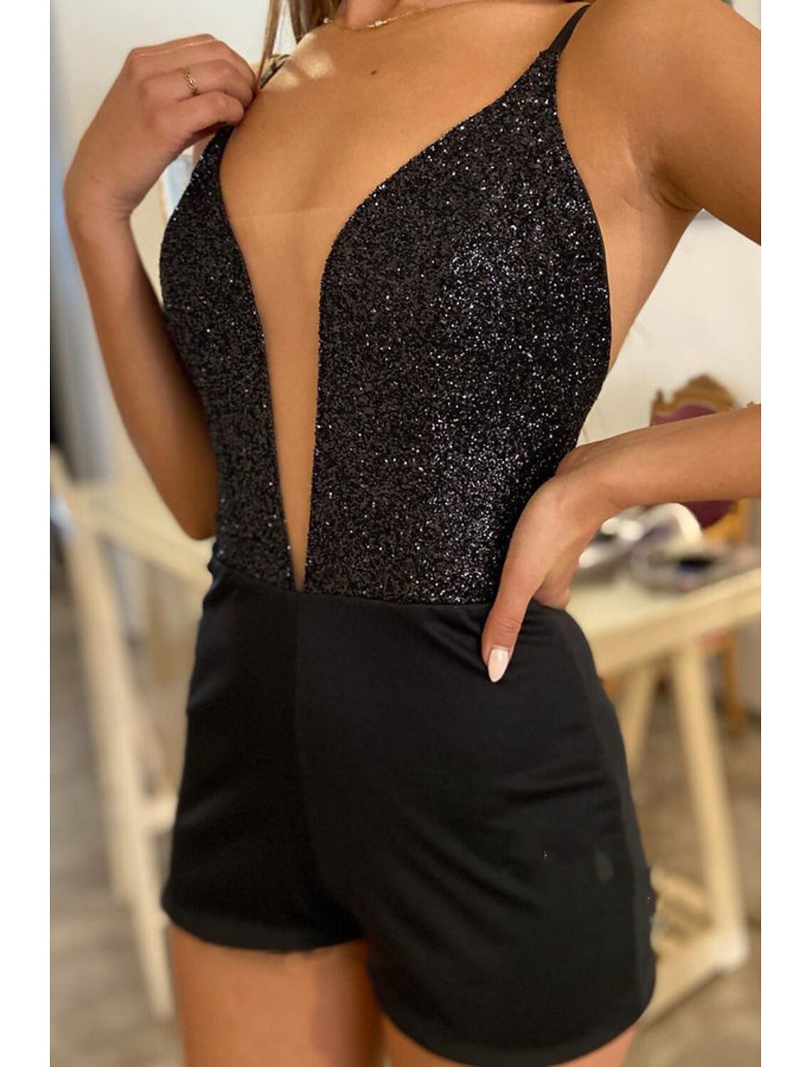 Vestidos de fiesta de corte A, brillantes y con brillo, para invitados de boda formales, cola de corte, sin mangas, tirantes finos, miércoles, Familia Addams, gasa con abertura de lentejuelas